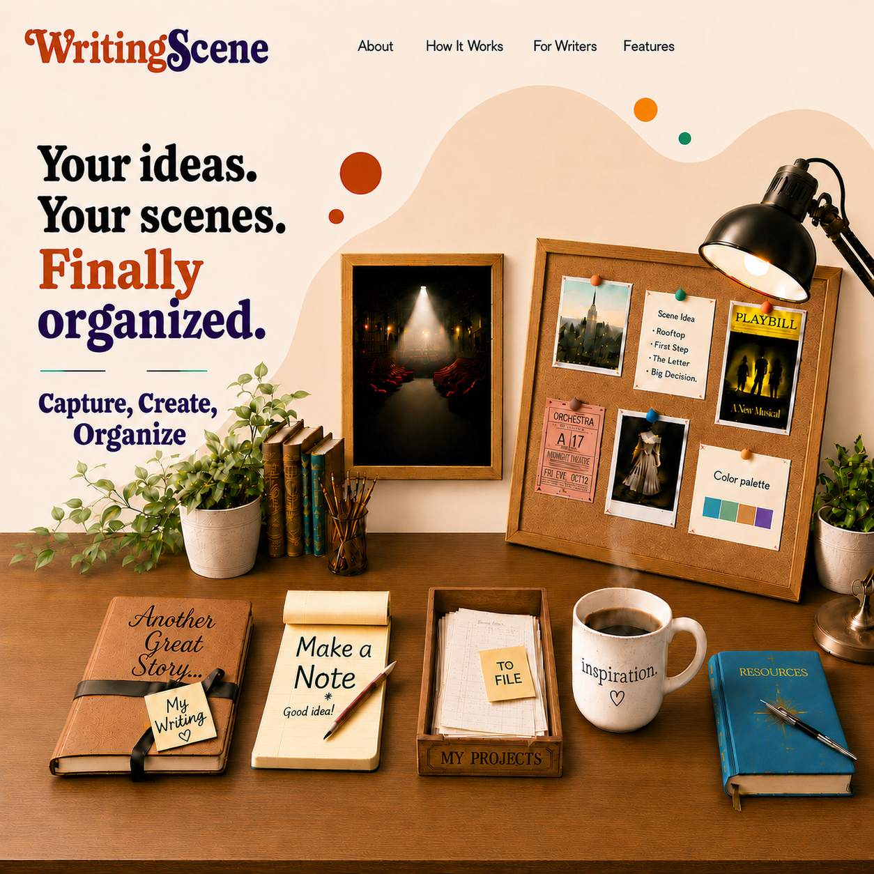 WritingScene writer's desk landing page